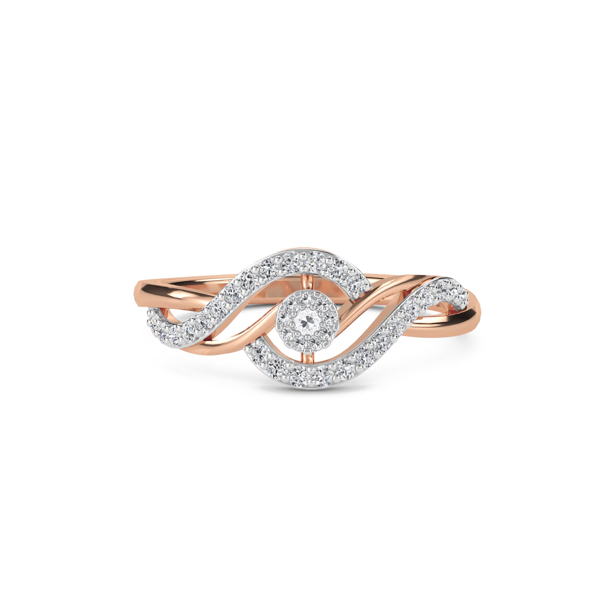 Unique Diamond Rose Gold Swirl Two Tone Ring