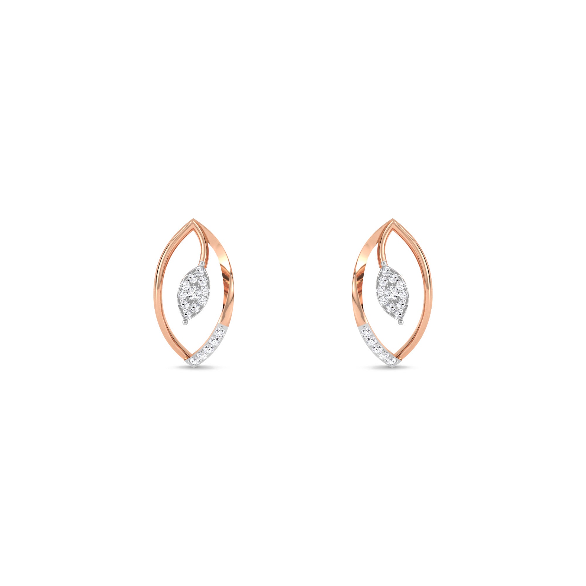 Marquise Shped Leaf Diamond Studs Earrings