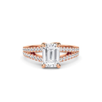 Emerald Cut Spilt Shank Engagement Ring