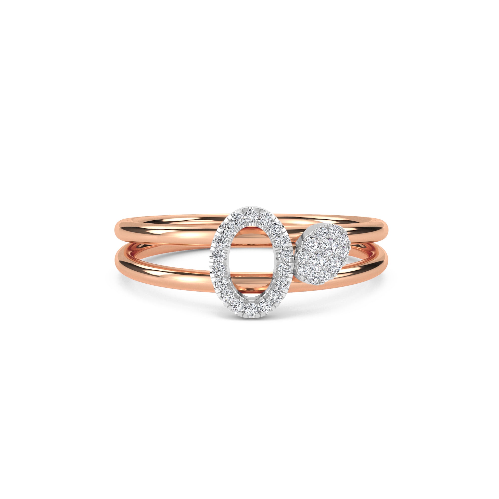 Artistic Diamond Two Tone Oval Shaped Two Row Ring