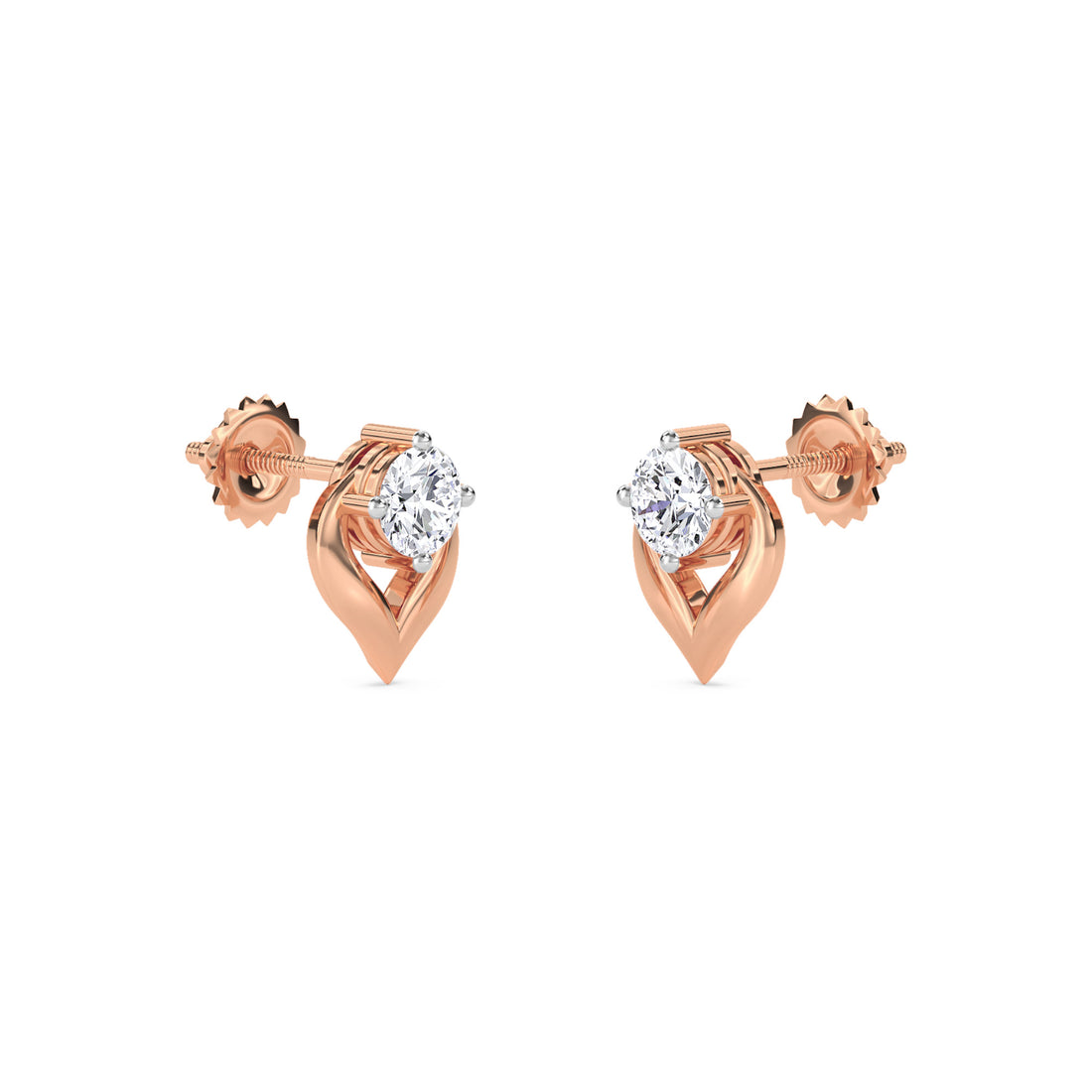 Timeless Round Diamond Leaf Studs Earrings