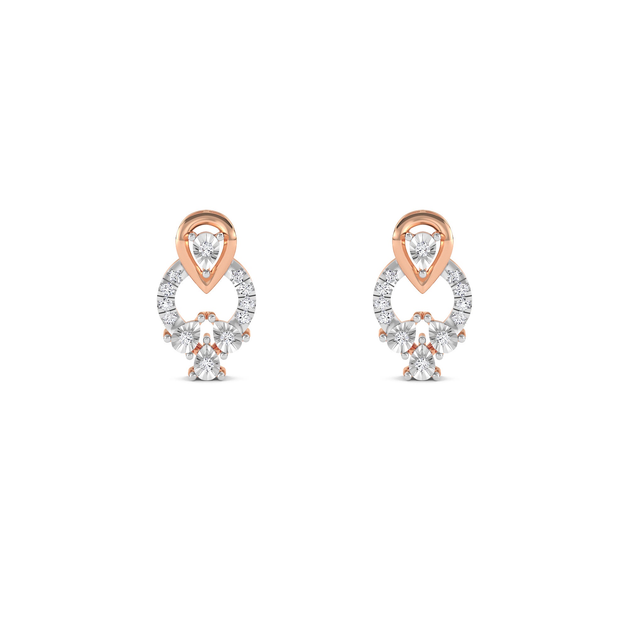 Trendy Two Tone Pear Diamond Studs Earrings