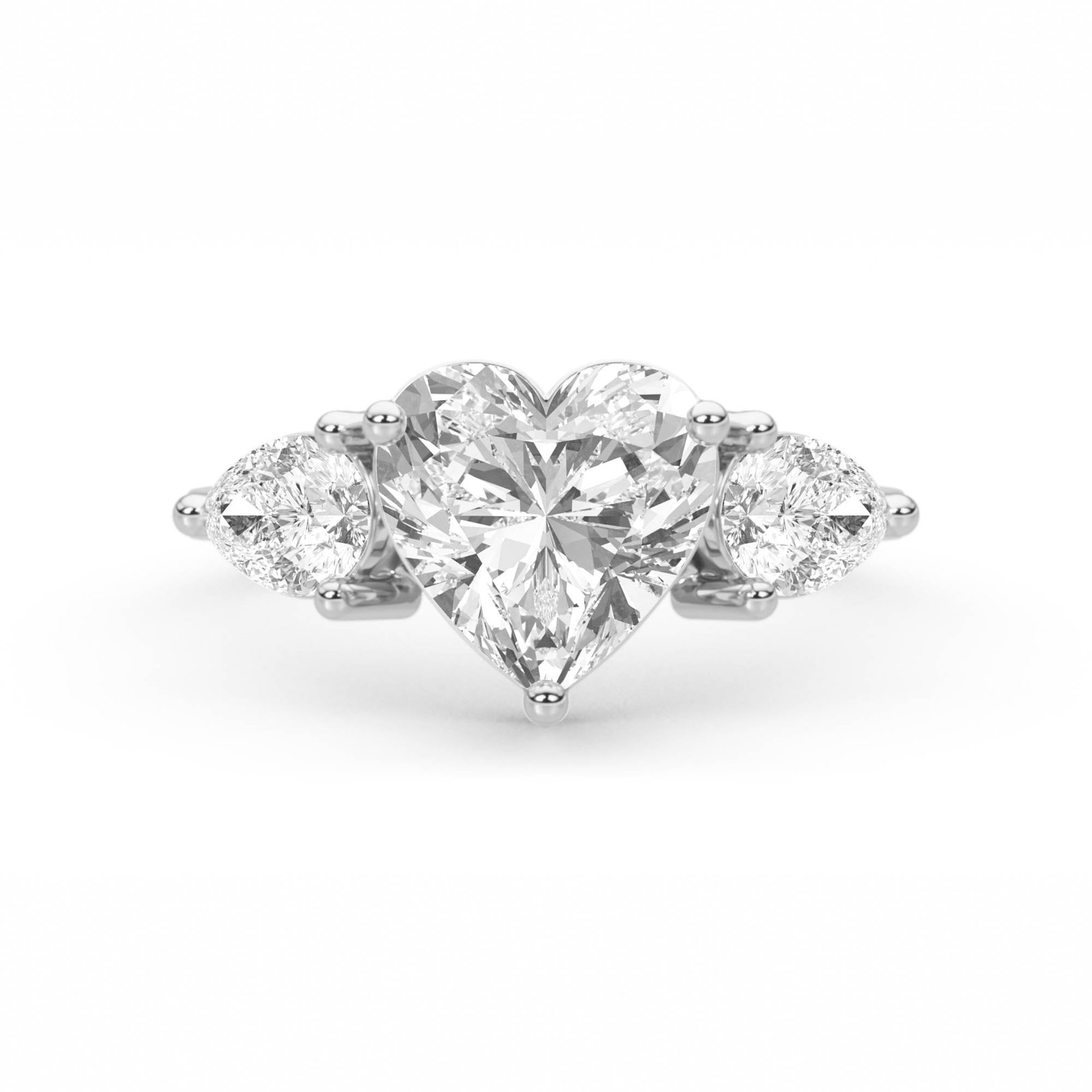Heart Cut Three Stone Diamond Ring (Silver)