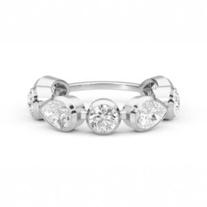 Alternating Pear & Round Bezel Diamond Ring (Silver)
