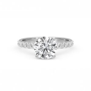 Classic Round Solitaire Pavé Diamond Ring (Silver)