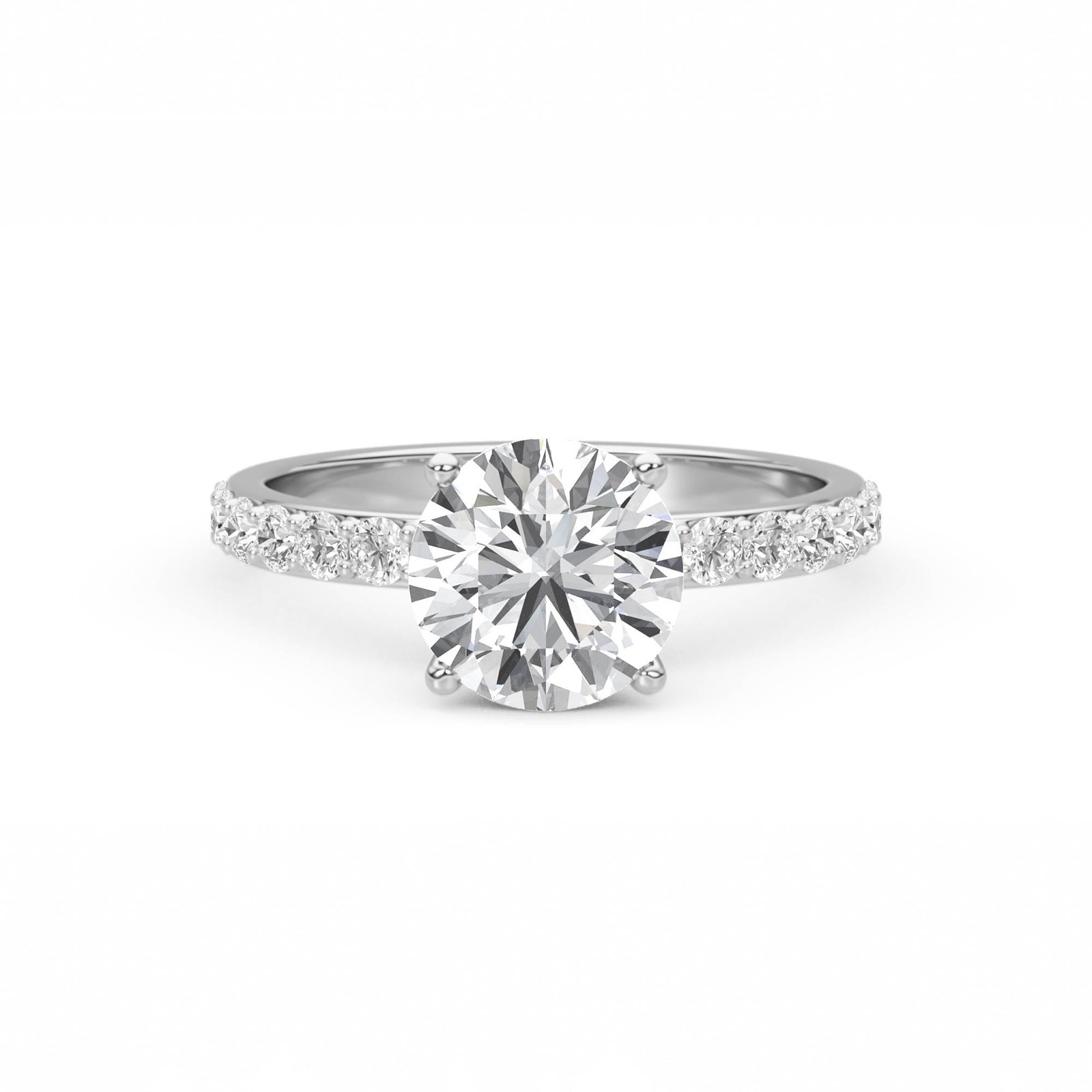 Classic Round Solitaire Pavé Diamond Ring (Silver)