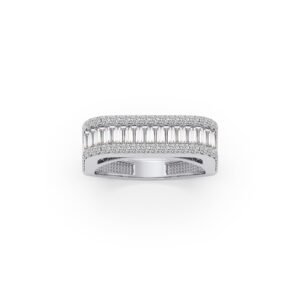 Baguette & Round Diamond Statement Band Ring (Silver)