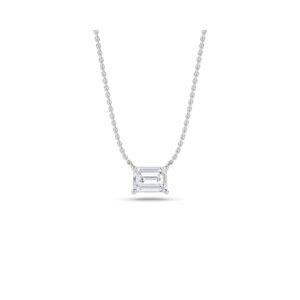 East West Solitaire Emerald Diamond Pendant (Silver)
