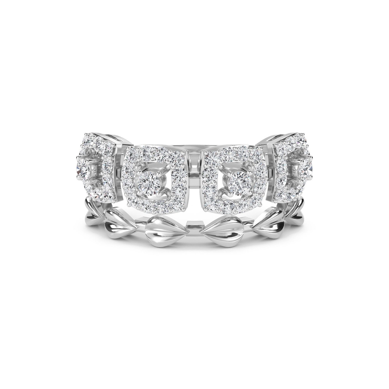 Attractive Lab Grown Diamond Two Row Ring (Silver)
