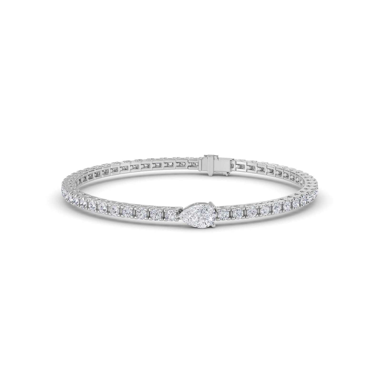 Lavish Pear Cut Lab Grown Diamond Tennis Bracelet (Silver)