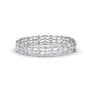Stylish Marquise Diamond Three Line Womens Bracelet (Silver)