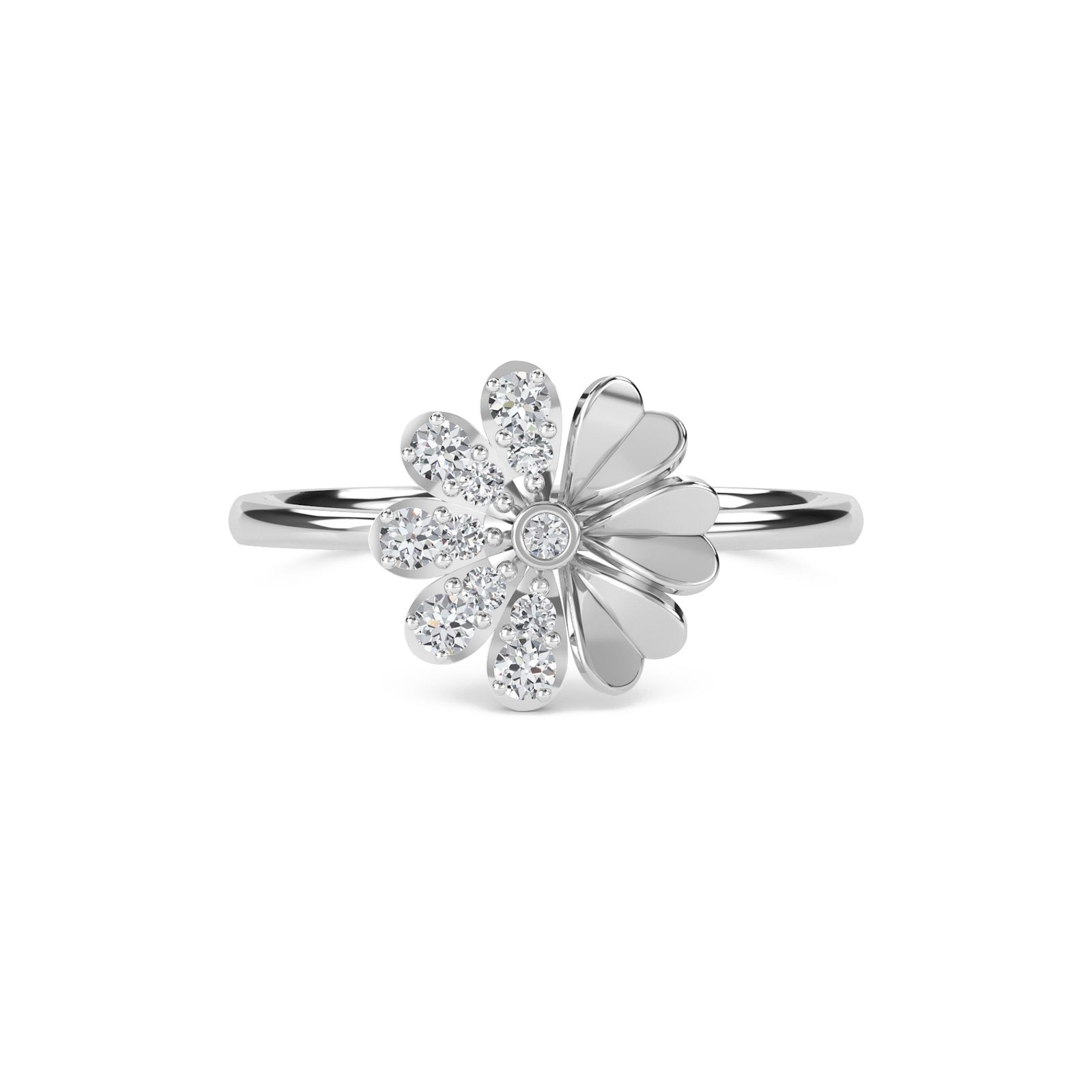 Luxury Flower Style Diamond Ring For Her (Silver)