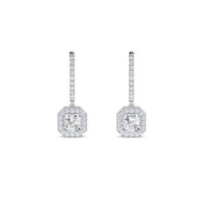 Asscher Lab Grown Diamond Halo Drop Earrings (Silver)