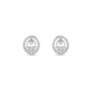Stylish Round Diamond Swirl Girls Studs (Silver)