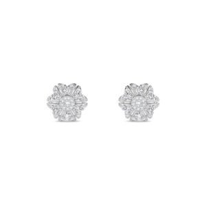 Diamond Cluster Flower Studs (Silver)