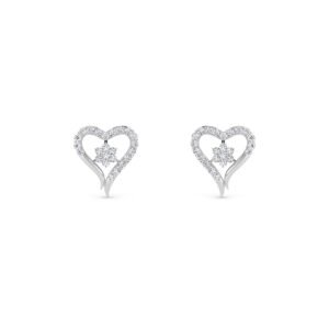 Lovely Heart Shaped Diamond Studs Earrings (Silver)