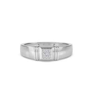 Princess Shape Diamond Cluster Two Tone Mens Ring (Silver)