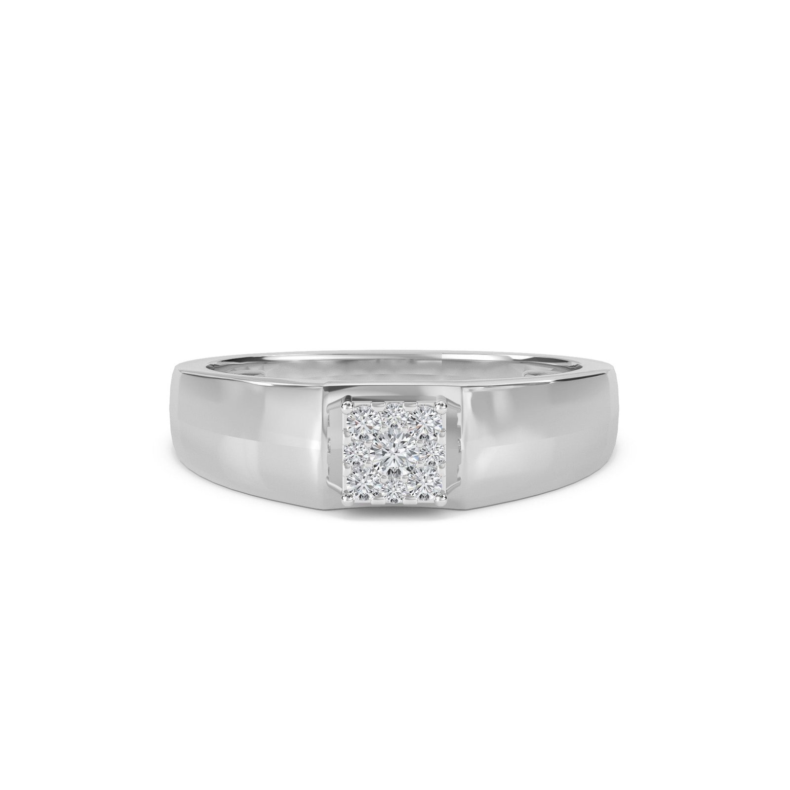 Diamond Cluster Solitaire Mens Ring (Silver)