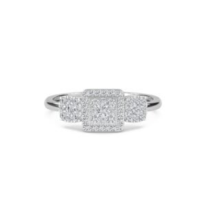 Modern Cluster Diamond Three Stone Style Ring (Silver)