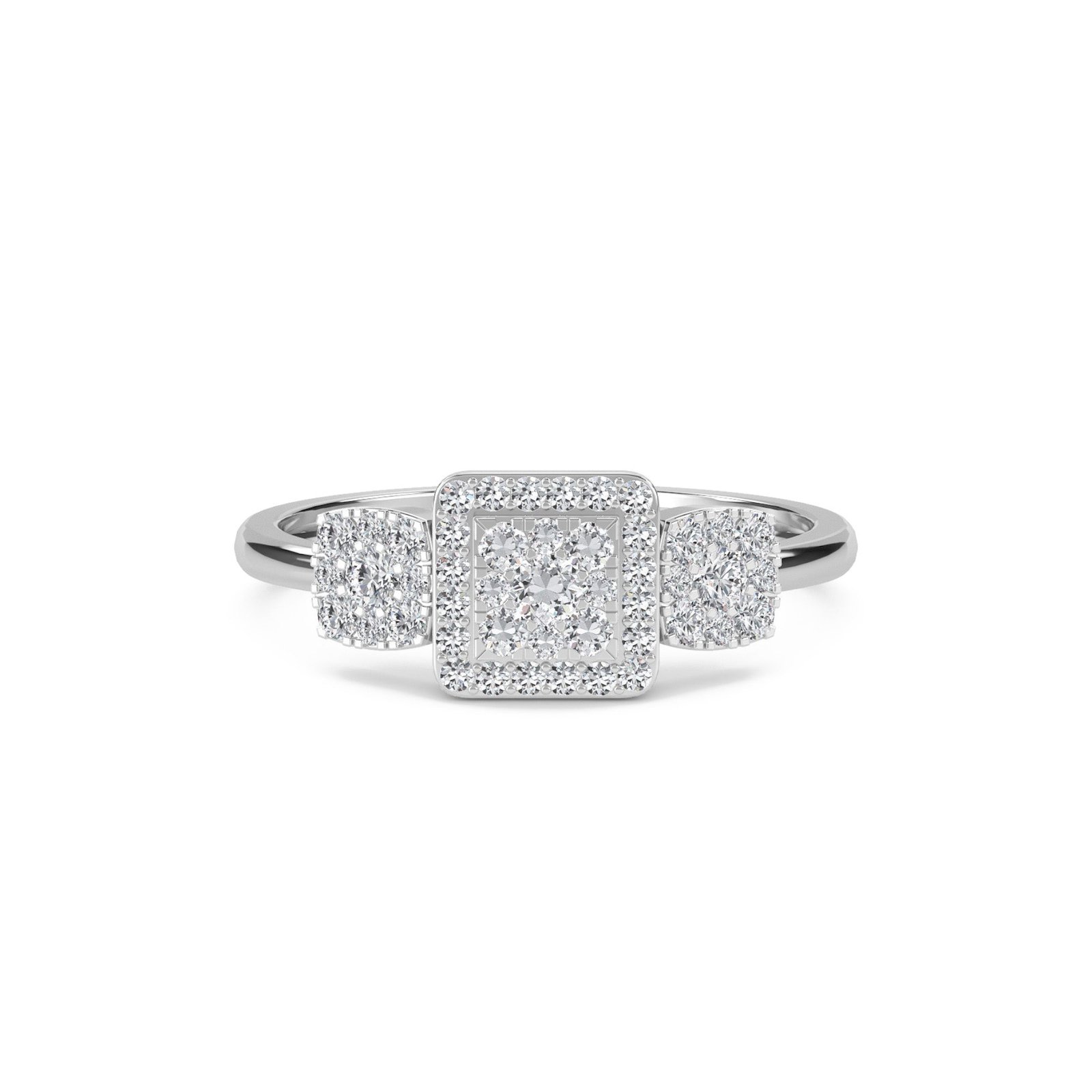 Modern Cluster Diamond Three Stone Style Ring (Silver)