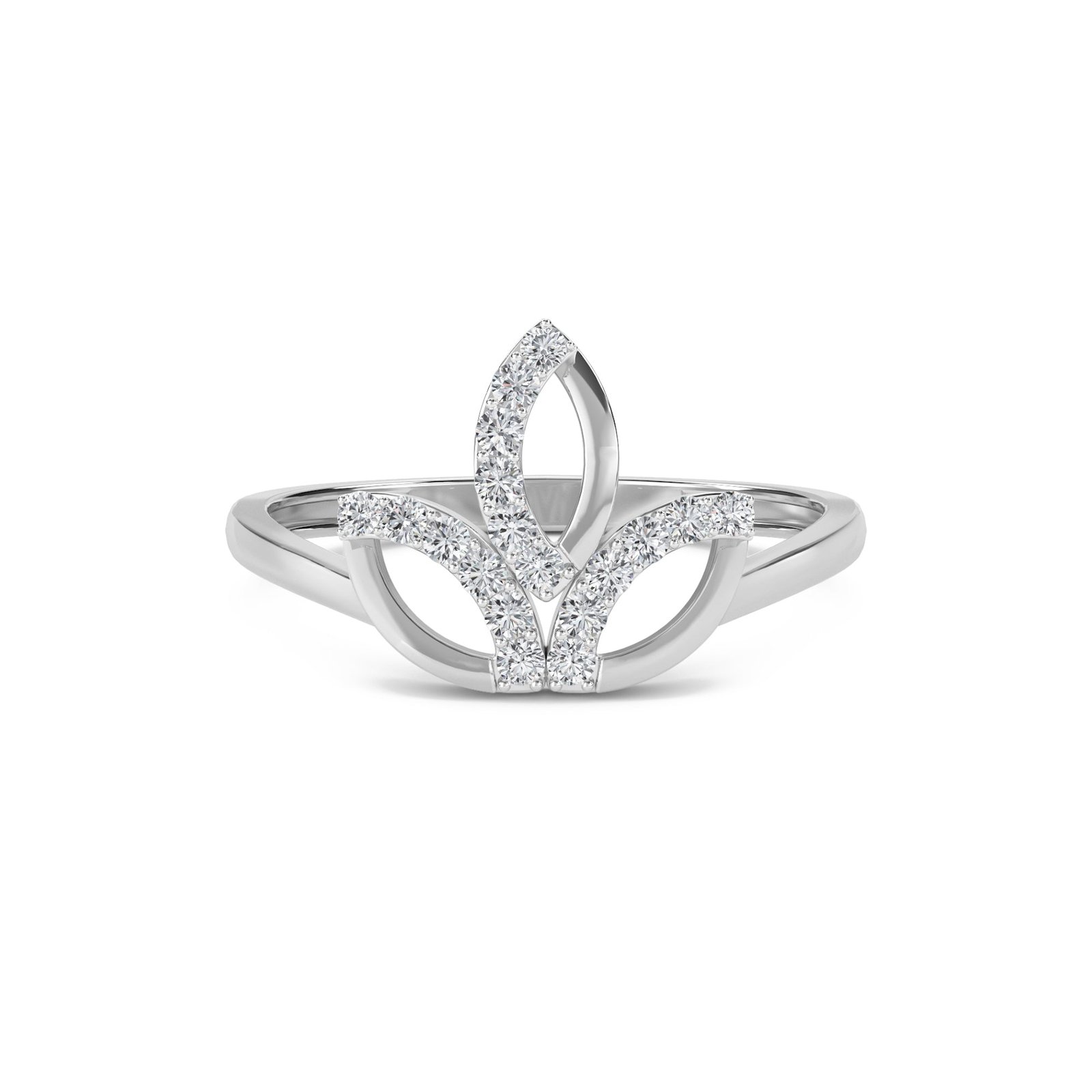 Fashionable Leaf Style Diamond & Silver Ring (Silver)