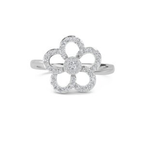 Open Flower Style Lab Grown Diamond Ring (Silver)