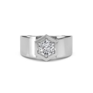 Forever One Round Diamond Hexagon Shape Mens Ring (Silver)