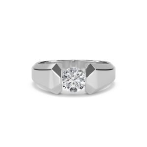 Trendy Round Diamond Solitaire Mens Ring (Silver)