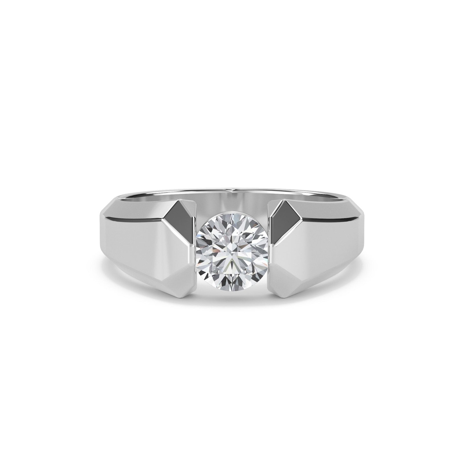 Trendy Round Diamond Solitaire Mens Ring (Silver)