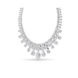 Silver Diamond Set Mixed Cut Drop Necklace (Silver)