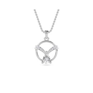 Open Circle Round Diamond Two Tone Pendant (Silver)