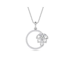 Lavish Open Circle With Leaf Diamond Pendant (Silver)
