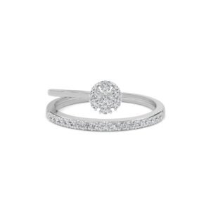 Natural Double Band Flower Diamond Ring (Silver)