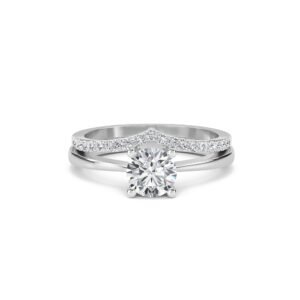 Forever Diamond Solitare Ring Matching Curved Band (Silver)