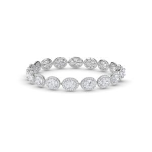 Fancy Oval Diamond Halo Unique Bracelet For Womens (Silver)