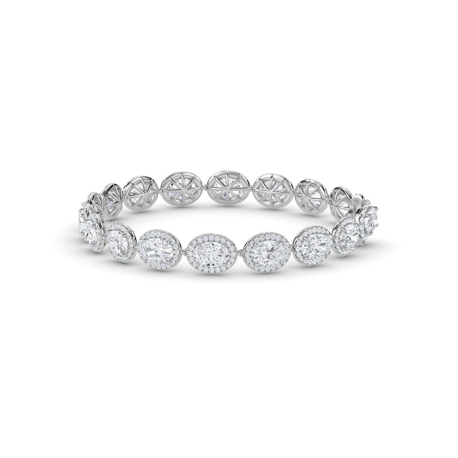 Fancy Oval Diamond Halo Unique Bracelet For Womens (Silver)
