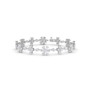 Floret Style Diamond Bracelet For Womens (Silver)