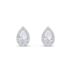 Teardrop Pear Diamond Trendy Halo Stud Earrings (Silver)