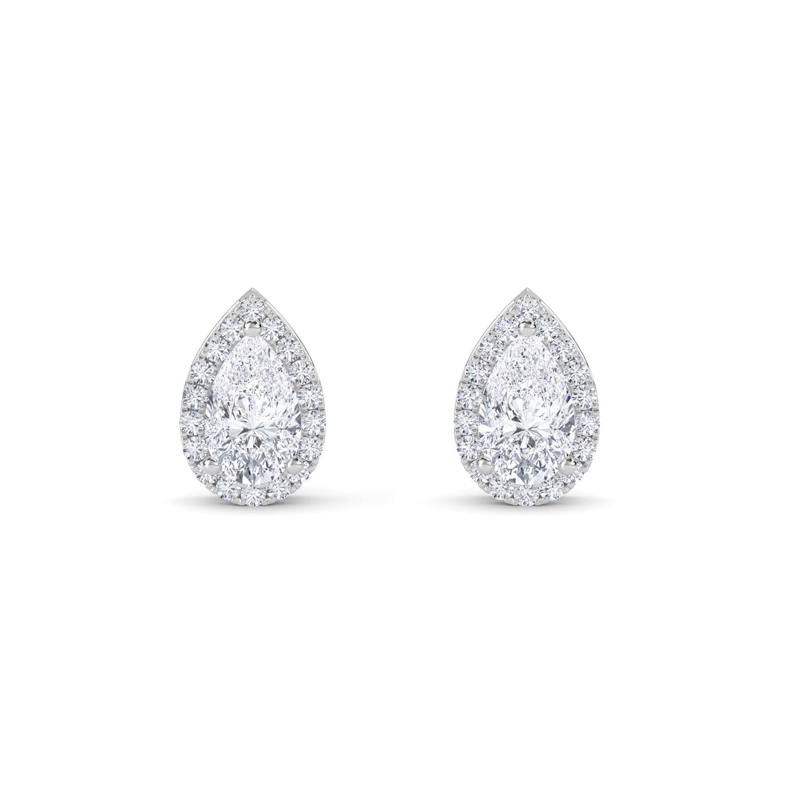 Teardrop Pear Diamond Trendy Halo Stud Earrings (Silver)