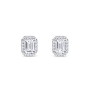 Emerald Lab Grown Diamond Halo Stud Earrings (Silver)