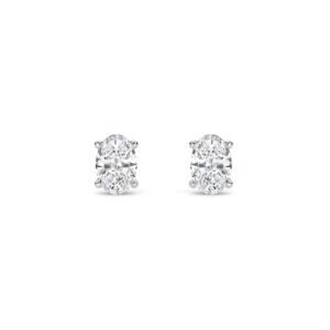 Oval Diamond Four Prong Solitaire Studs (Silver)