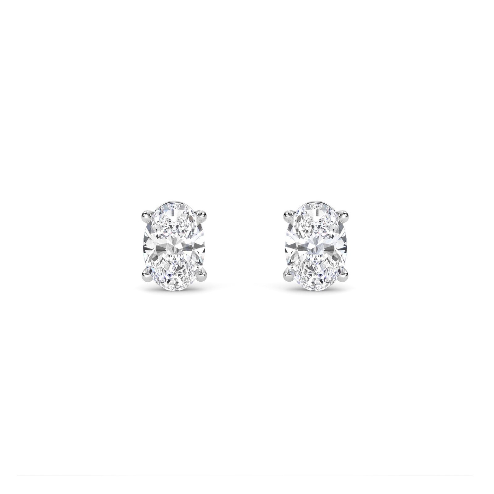 Oval Diamond Four Prong Solitaire Studs (Silver)