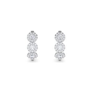 Triple Round Diamond Halo Hoop Earrings (Silver)