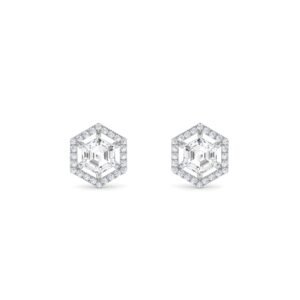 Timeless Hexagon Diamond Halo Dainty Studs (Silver)