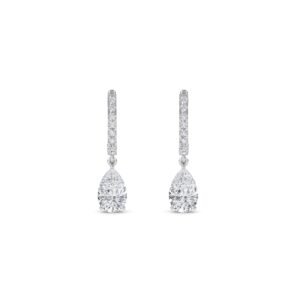 Lone Drop Pear Diamond Huggie Earrings (Silver)