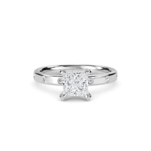Charming Four Prong Princess Lab Grown Diamond Ring (Silver)