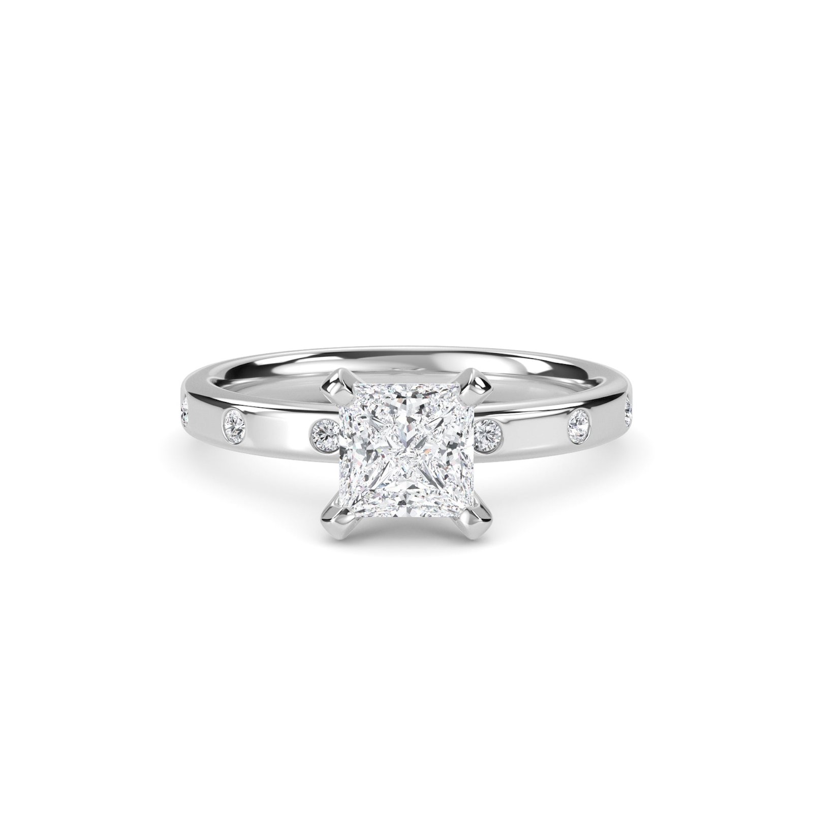Charming Four Prong Princess Lab Grown Diamond Ring (Silver)