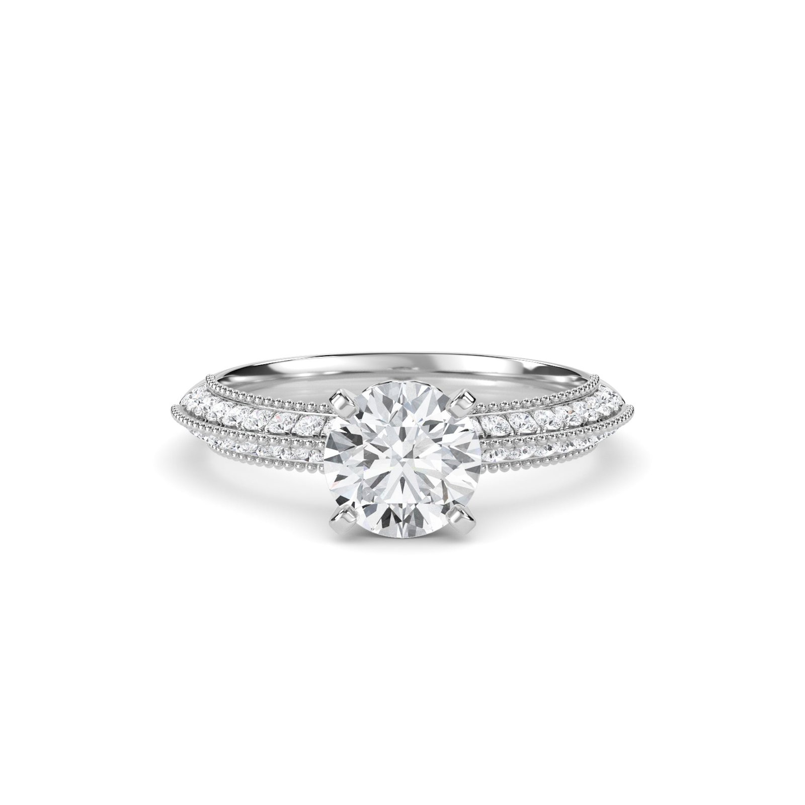 Exquisite Round Diamond Milgrain Set Ring (Silver)