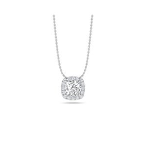 Charming Cushion Diamond Halo Wedding Pendant (Silver)