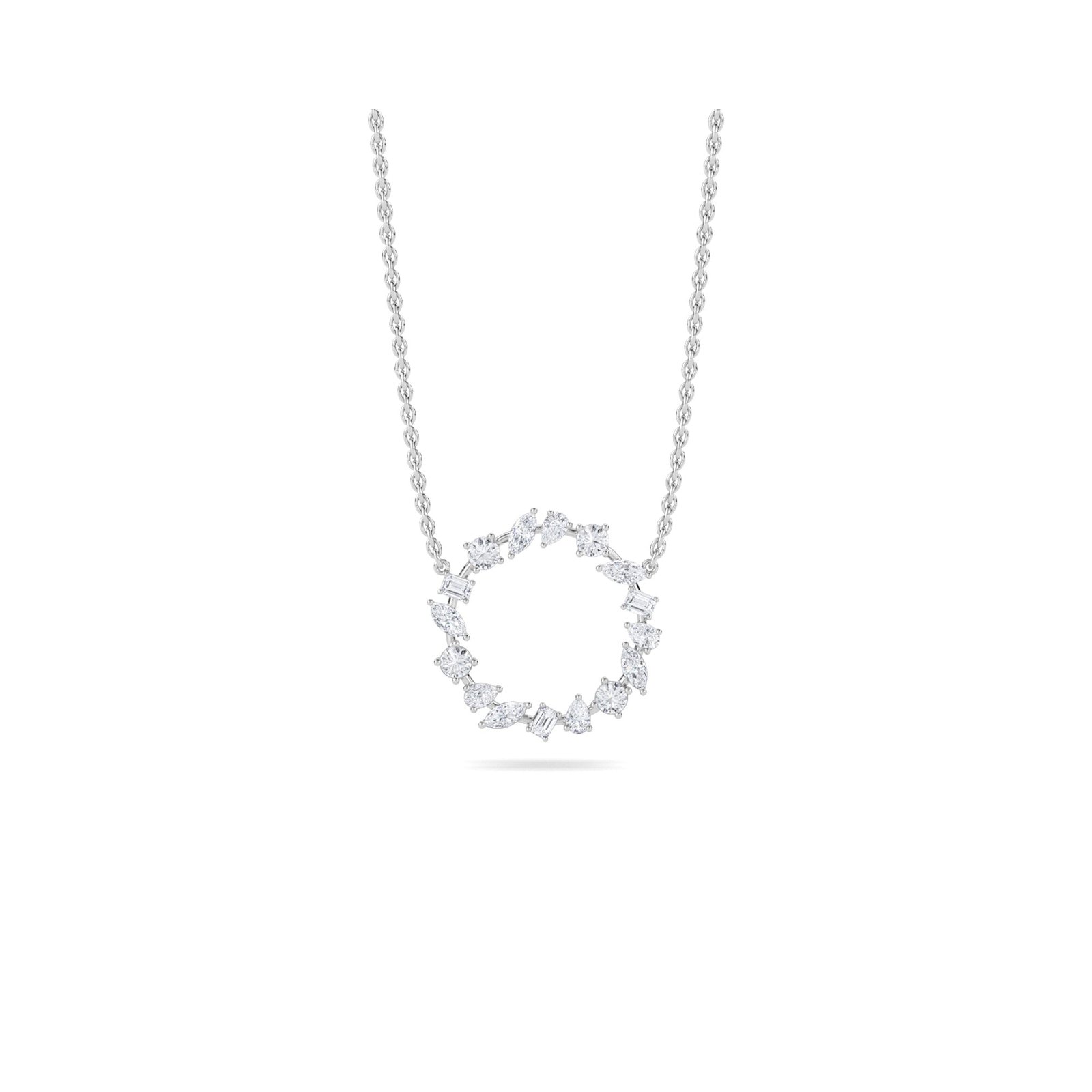 Mixed Diamond Circle Pendant (Silver)